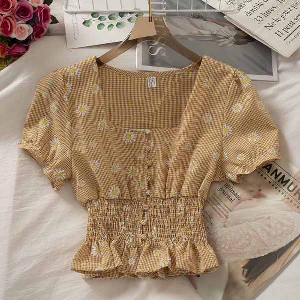 Cămașă de damă cu mâneci scurte și decolteu pătrat