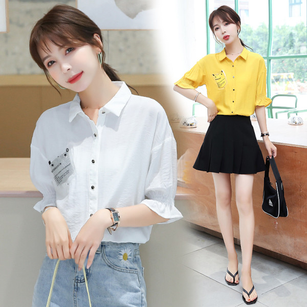 Cămașă modernă de șifon de damă cu mâneci 3/4 și guler clasic