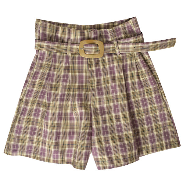 Pantaloni scurti in carouri model lat cu curea