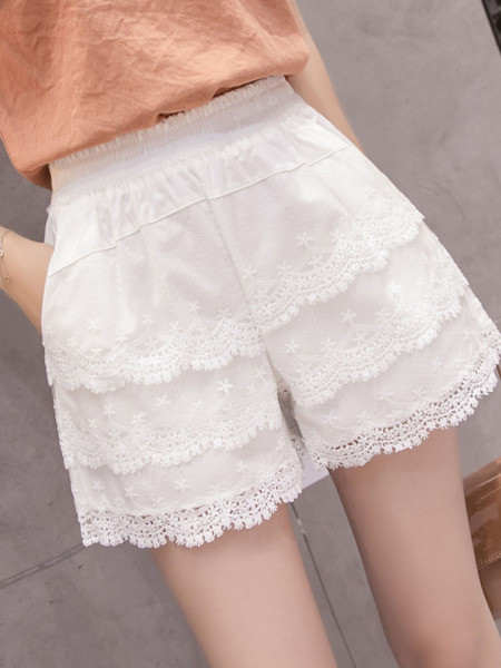 Ежедневни дамски къси панталони с дантела и джобове 