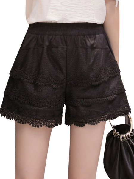 Ежедневни дамски къси панталони с дантела и джобове 