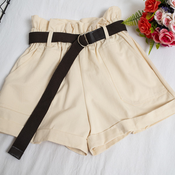 Sieviešu plata modeļa bikses ar jostu un augstu vidukli