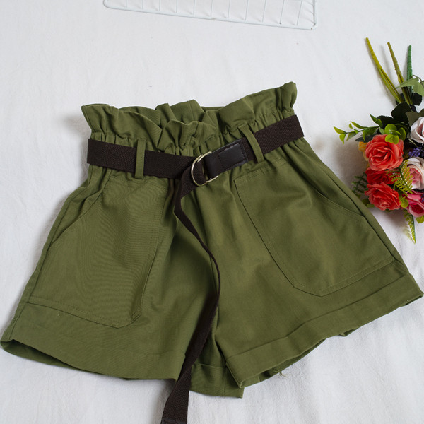 Sieviešu plata modeļa bikses ar jostu un augstu vidukli