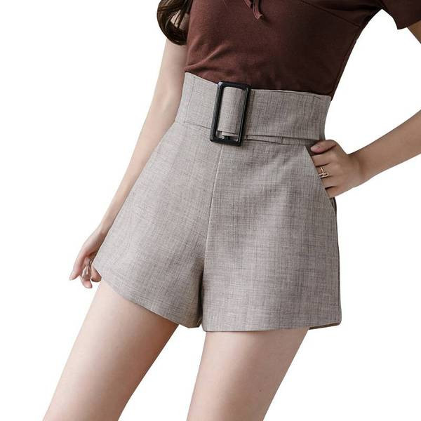 Къси дамски панталони с висока талия и голяма катарама 