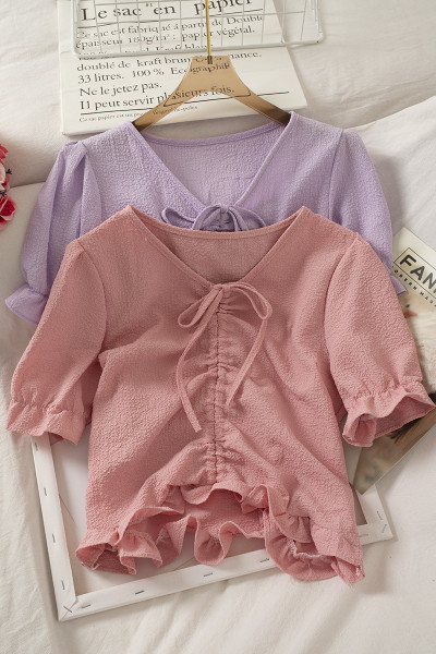 Tricou casual dama cu cravate si decolteu spitz