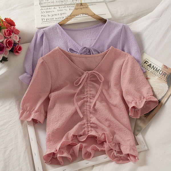 Tricou casual dama cu cravate si decolteu spitz