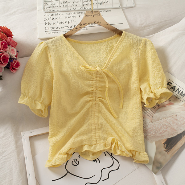 Tricou casual dama cu cravate si decolteu spitz