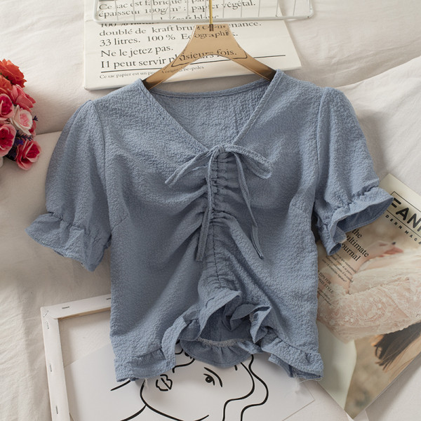 Tricou casual dama cu cravate si decolteu spitz