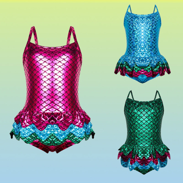 Bērnu pilnais peldkostīms meitenēm ar spīdīgu efektu un plānām lencēm