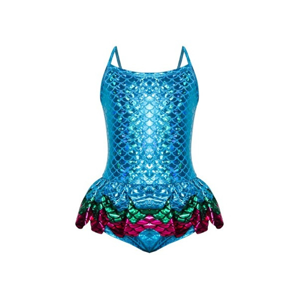 Bērnu pilnais peldkostīms meitenēm ar spīdīgu efektu un plānām lencēm