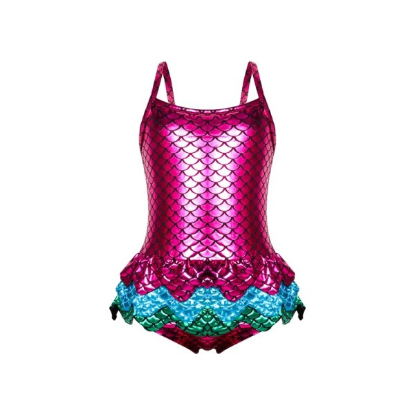 Bērnu pilnais peldkostīms meitenēm ar spīdīgu efektu un plānām lencēm