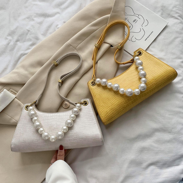 Geanta de dama eleganta din piele ecologica si perle decorative