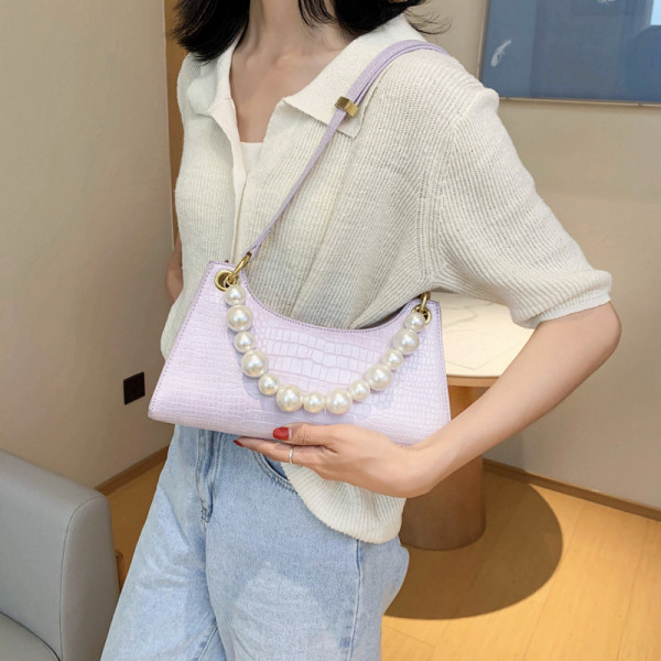 Geanta de dama eleganta din piele ecologica si perle decorative