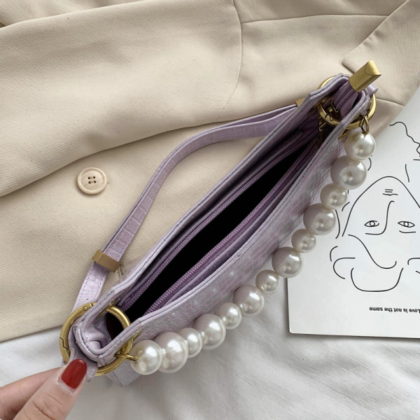 Geanta de dama eleganta din piele ecologica si perle decorative