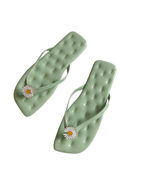 Papuci casual de dama peste deget cu decor 3D in forma de floare