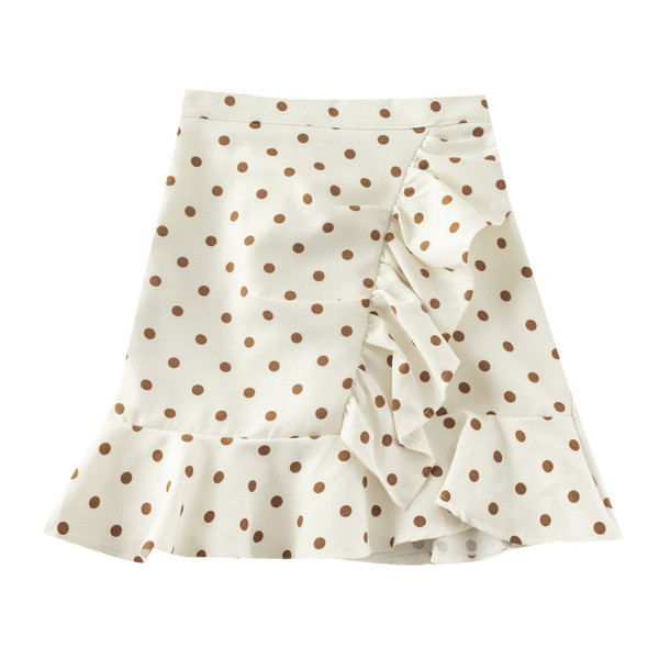 Moodne naiste täpiline kõrge vöökoha ja lokkidega seelik