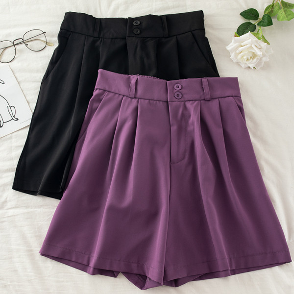 Pantaloni largi de dama cu nasturi si talie inalta