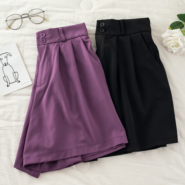 Pantaloni largi de dama cu nasturi si talie inalta