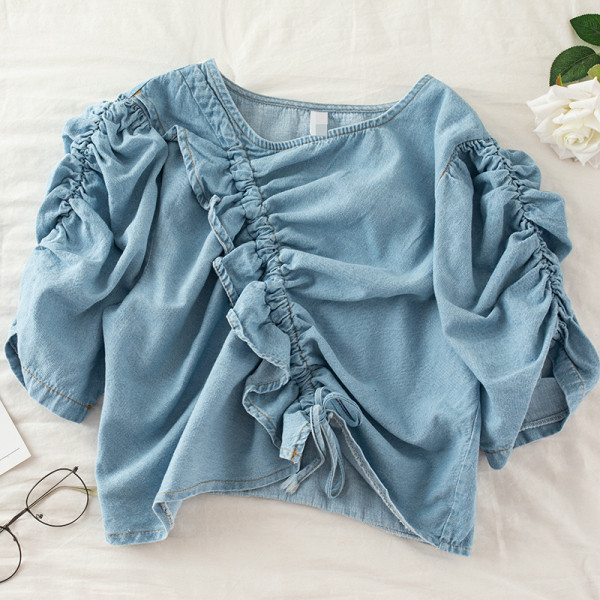 Sieviešu retro stila blūze ar saitēm un lokām