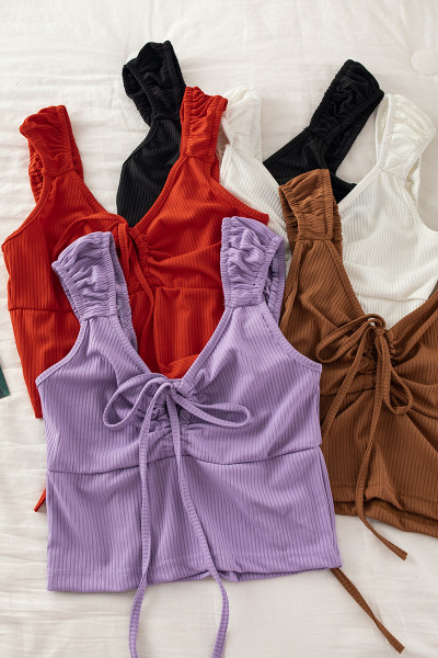 Maiou de zi cu zi pentru damă, cu cravate și decolteu spitz