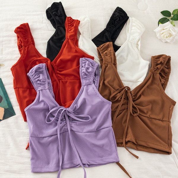 Maiou de zi cu zi pentru damă, cu cravate și decolteu spitz