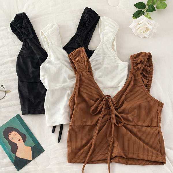 Maiou de zi cu zi pentru damă, cu cravate și decolteu spitz