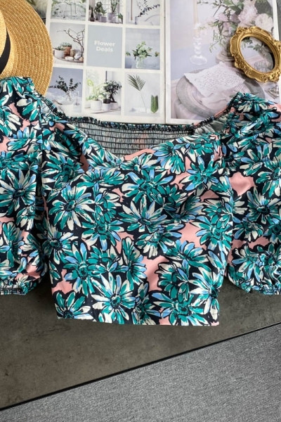 Bluză de damă modernă cu model floral și mâneci bufante