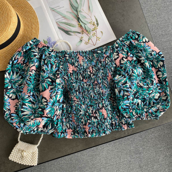 Bluză de damă modernă cu model floral și mâneci bufante