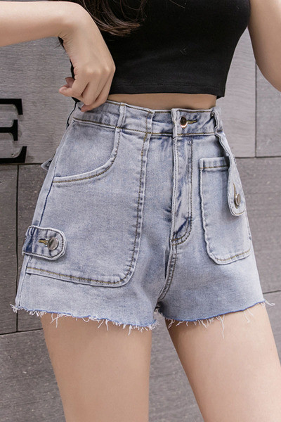 Ежедневни дамски къси дънкови панталони с висока талия 