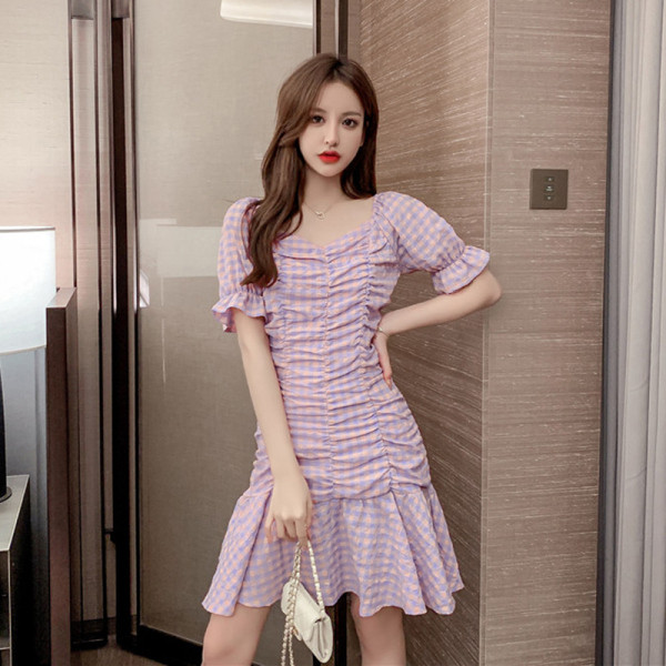 Rochie de dama mov cu maneci 3/4 si decolteu in V