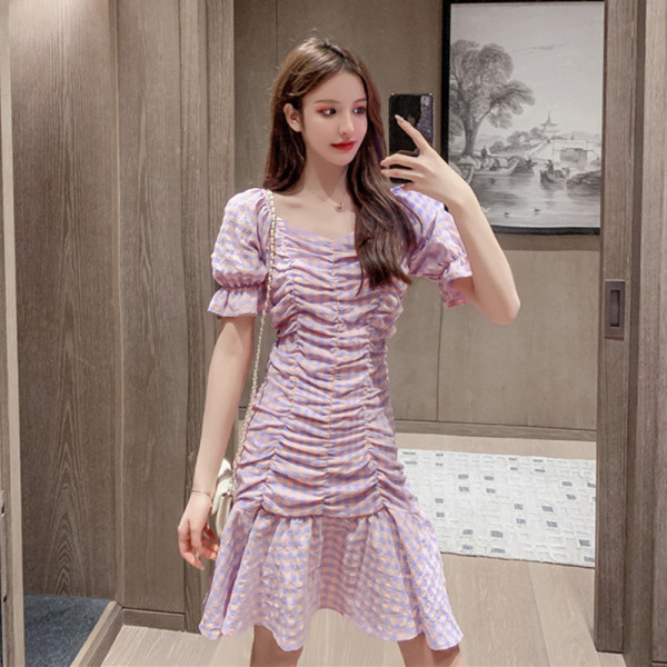 Rochie de dama mov cu maneci 3/4 si decolteu in V