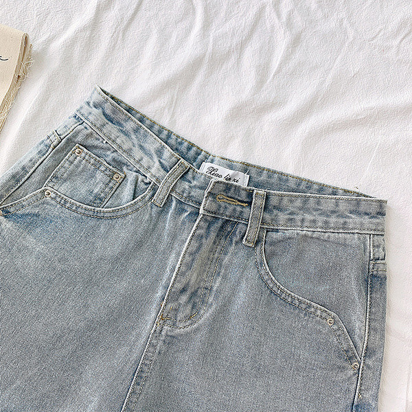 Blugi scurti de dama cu talie inalta si buzunare