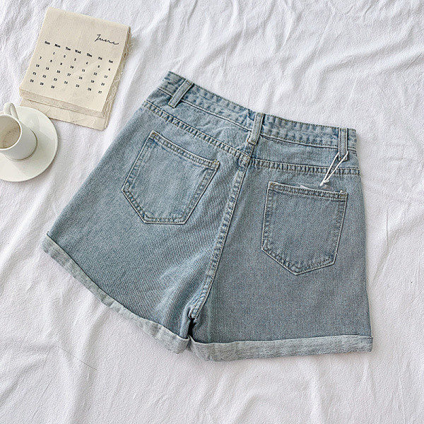 Blugi scurti de dama cu talie inalta si buzunare