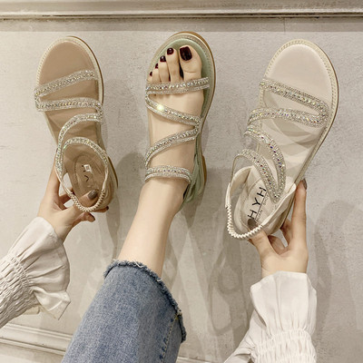 Модерни дамски сандали със силиконови каишки и камъни
