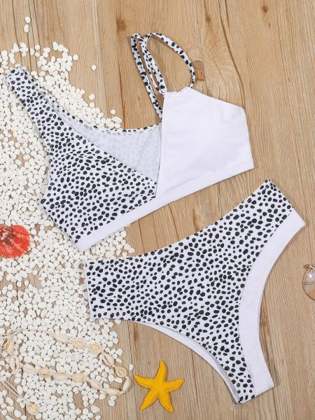 Costum de baie modern din două piese cu decolteu în V și model leopard