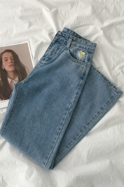 Blugi casual dama cu broderie si buzunare