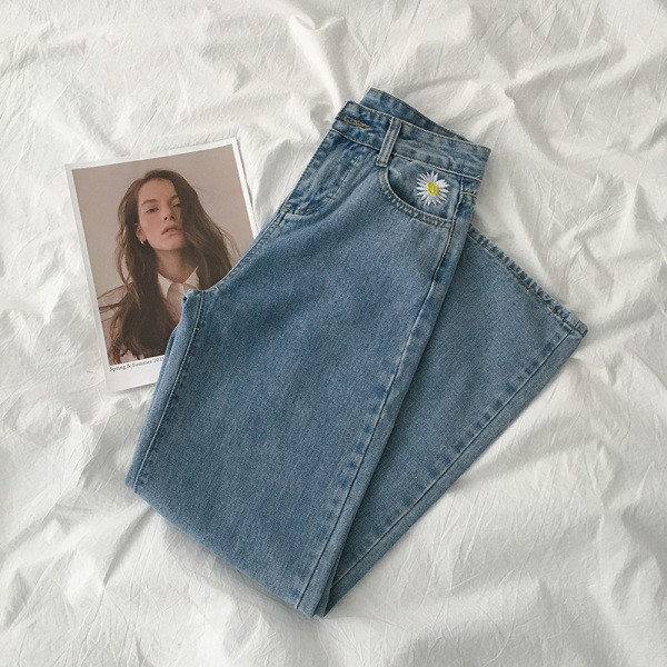 Blugi casual dama cu broderie si buzunare