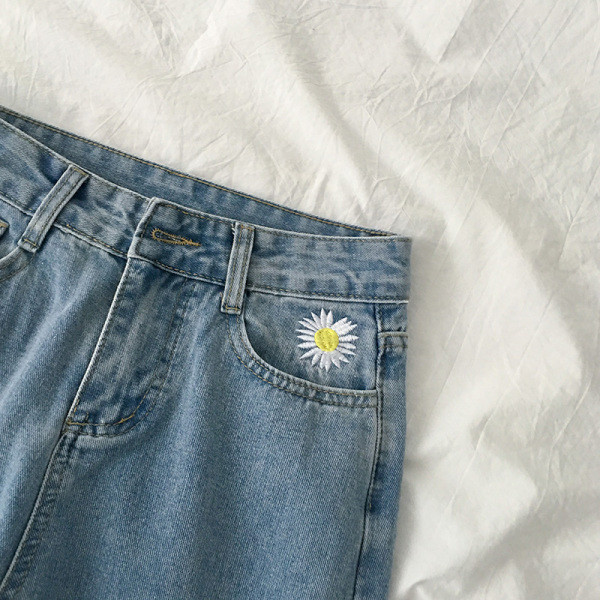 Blugi casual dama cu broderie si buzunare