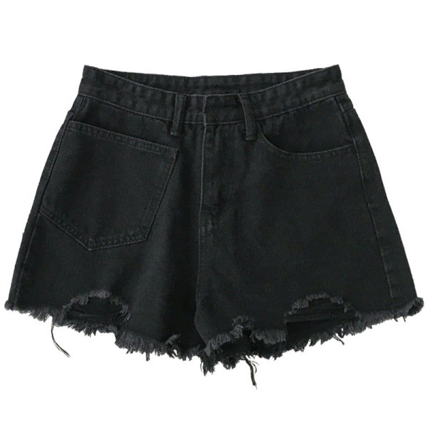 Naiste lühikeste teksade lai mudel taskute ja rebenenud motiividega