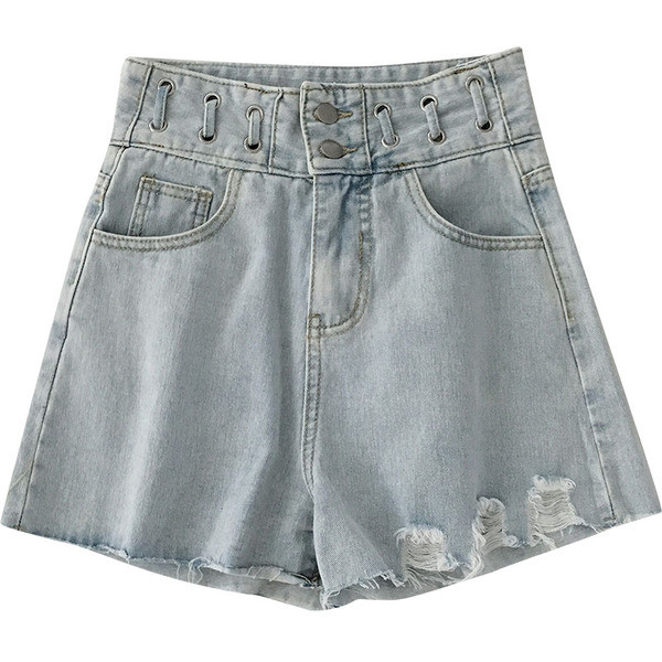 Blugi scurti de dama model lat cu talie inalta si motive rupte