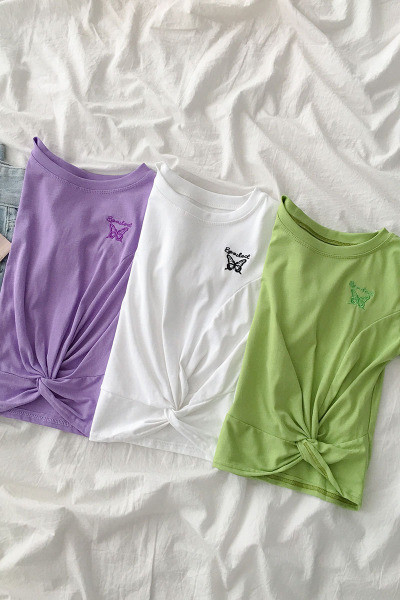 Naiste vabaaja tikandite ja lühikeste varrukatega t-särk