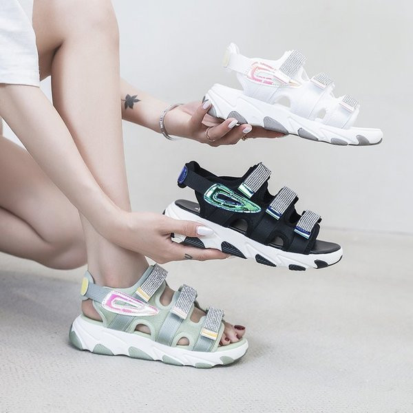 Sandale de dama cu velcro si talpa inalta