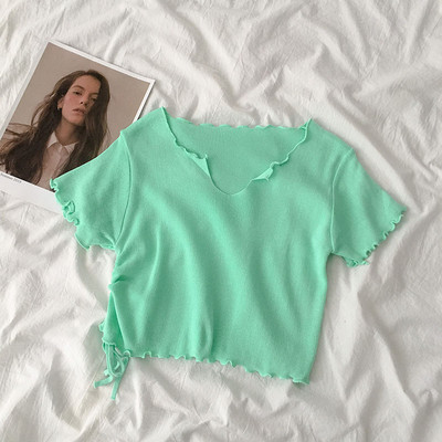 Tricou dama cu cravate si decolteu spitz