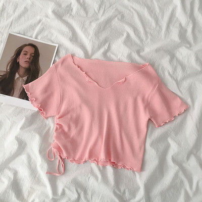 Tricou dama cu cravate si decolteu spitz