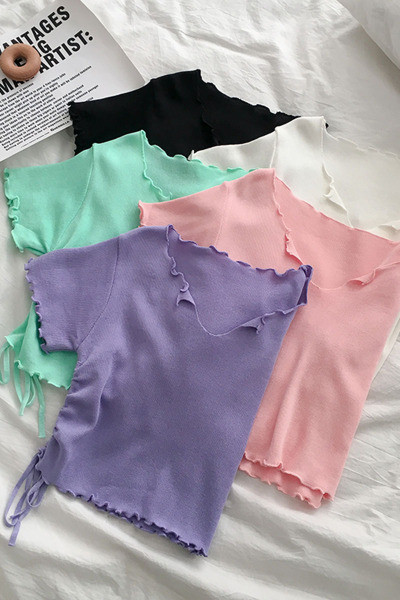 Tricou dama cu cravate si decolteu spitz