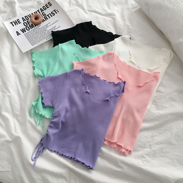 Tricou dama cu cravate si decolteu spitz