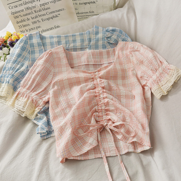 Bluză retro de damă cu decolteu pătrat și cravate