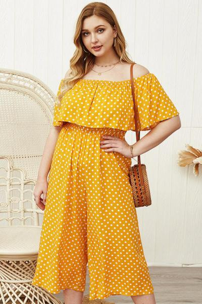 Liela izmēra moderns sieviešu kombinezons ar punktveida piedurknēm