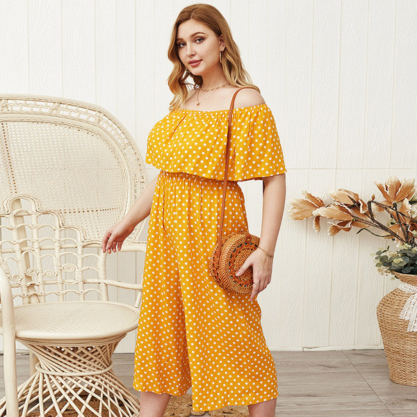 Liela izmēra moderns sieviešu kombinezons ar punktveida piedurknēm