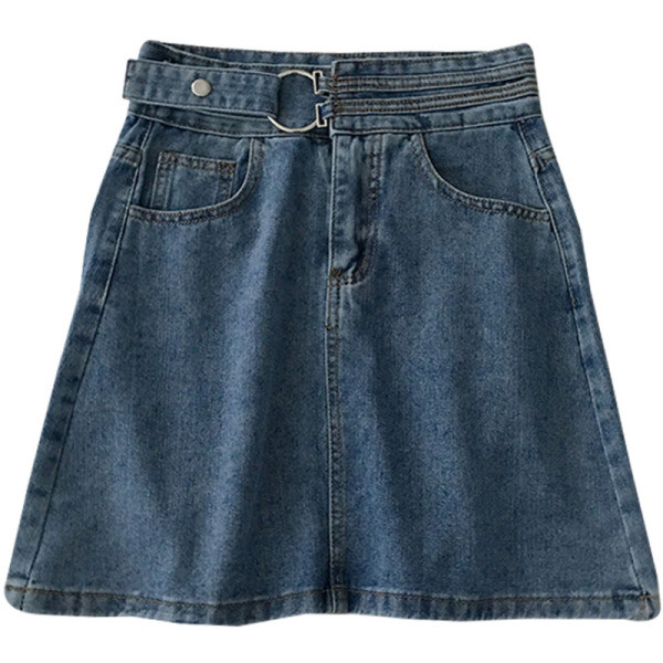 Μοντέρνα γυναικεία φούστα τζιν με ζώνη και τσέπες
